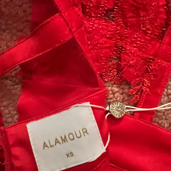 Alamour the Label red coral 3D mini dress. - Picture 4 of 7